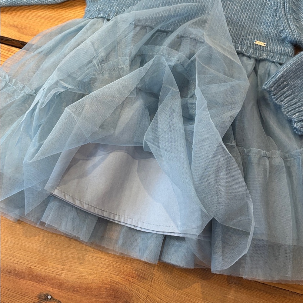 New! MAYORAL 18M Blue Knit and Tulle Dress Waved Collar - Picture 4 of 8